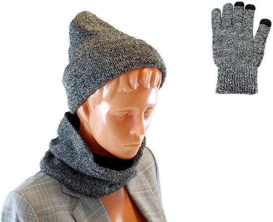Ensemble hiver Bonnet écharpe gants - 3en1 - Grijs - double - ensemble  complet | bol.com