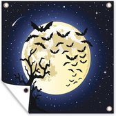 Tuinposters Illustratie van vleermuizen voor een volle maan - 50x50 cm - Tuindoek - Buitenposter