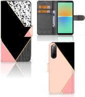 GSM Hoesje Sony Xperia 10 IV Bookcase Black Pink Shapes