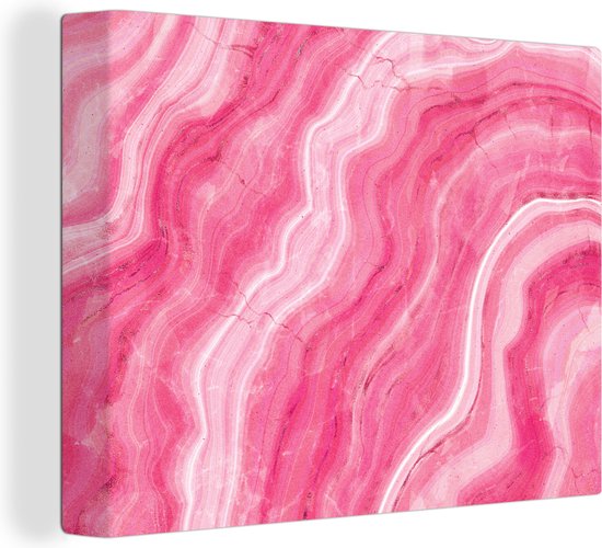 Canvas Schilderij Agaat geode - Roze - Kristal - Geode - 80x60 cm - Wanddecoratie