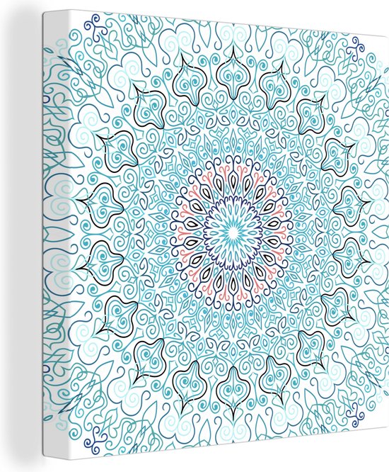 Canvas Schilderij Mandala - Blauw - Hippie - Bohemian - 50x50 cm - Wanddecoratie