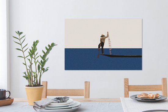 Toile - Abstrait - Bateau - Mer - Texte - Chapeau - Abstrait - 90x60 cm - Canvasdoek - Peinture sur toile