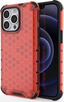 Mobigear Hoesje geschikt voor Apple iPhone 14 Plus Telefoonhoesje Hardcase | Mobigear Honeycomb Backcover Shockproof | Schokbestendig iPhone 14 Plus Telefoonhoesje | Anti Shock Proof - Rood