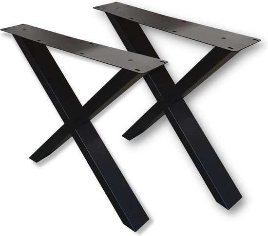 SET (2 X) Stalen X Tafelpoten Zwart Koker 100 x 50 X - Metalen Tafel Onderstel X + 3 jaar garantie