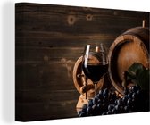 Canvas Schilderij Wijn - Wijnglas - Wijnvaten - Druiven - Glas - 60x40 cm - Wanddecoratie