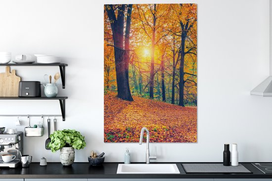 Toile Peinture Arbres - Automne - Forêt - Feuilles d'Automne - 90x140 cm - Décoration murale