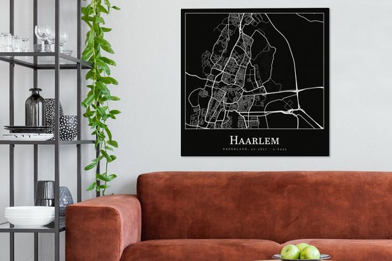 Carte de peinture sur toile - Haarlem - Plan de la ville - Carte - 90x90 cm - Décoration murale