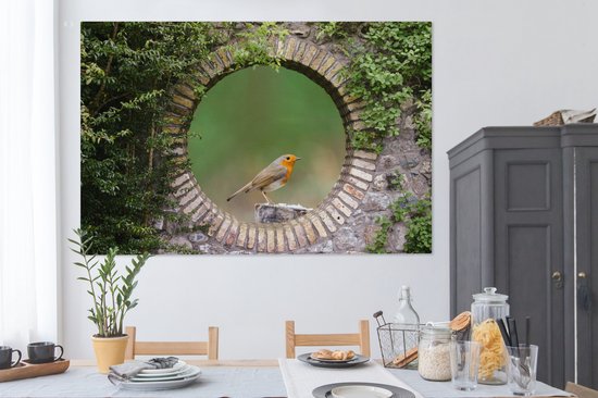 Tableau sur toile Vogel - Vue à travers - Rouge-gorge - 150x100 cm - Décoration murale