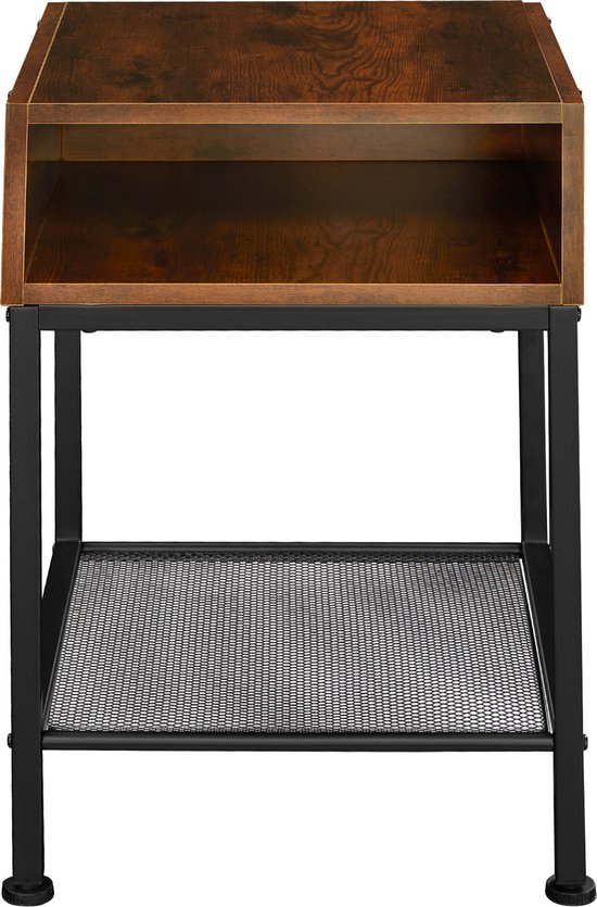 YITAHOME Bijzettafel, Nachtkastje Met Kast, X Vormige Woonkamertafel Laadstation 2 Usb Poorten En Stopcontacten Nachtkastje Metalen Frame 40 35 60 Cm Vintage Bruin 3036805880