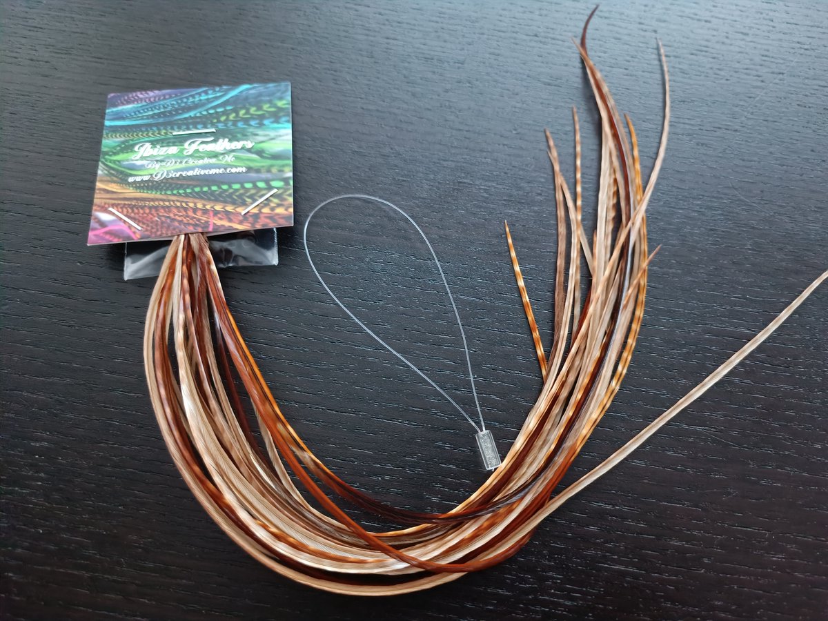 1 set van 20 feather extensions XL 23cm t/m 32cm Roodbruin