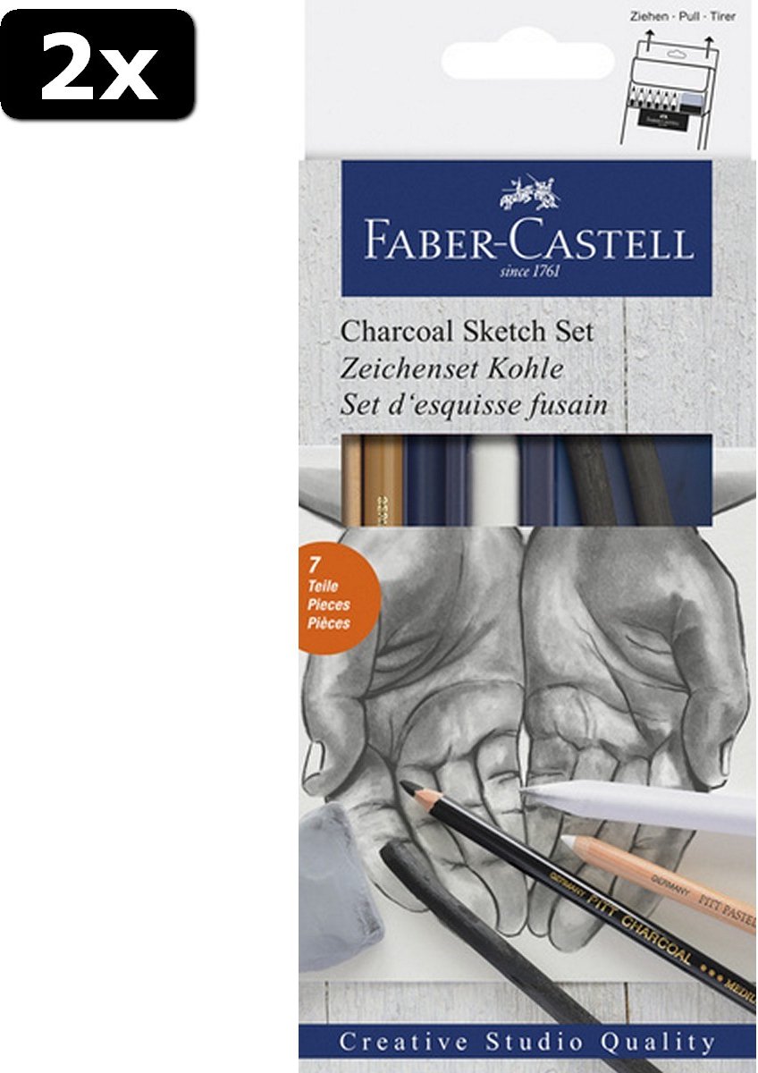 2x Faber Castell FC-114002 Houtskoolset Faber-Castell 7-delig