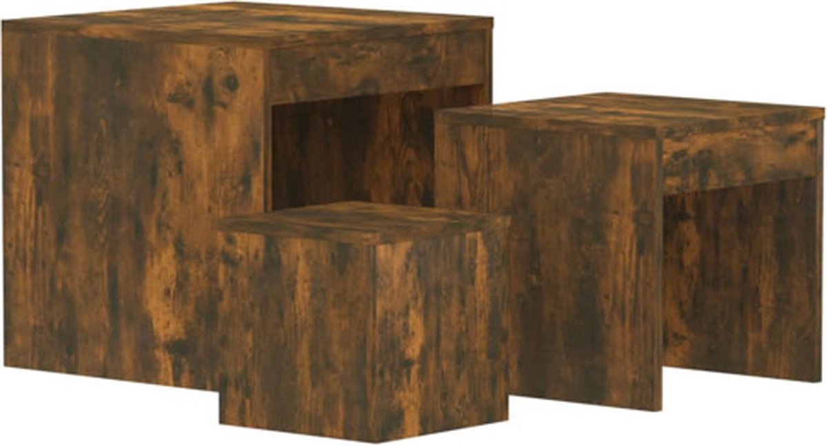 vidaXL 3-delige - Tafeltjesset - bewerkt - hout - gerookt - eikenkleurig gerookt eiken