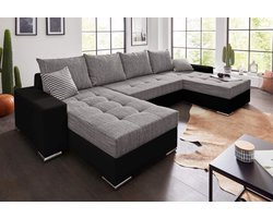 Hoekbank Josua Zwart Grijs - hoeksalon met bed en opbergruimte - wooneiland hoekzetel in u vorm
