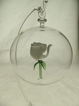 Glasdecoratie - hanger - 10 cm rond - glasbol - mondgeblazen - witte roos - bloemen
