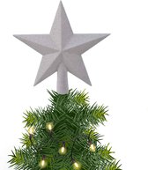 Kerstster/kerstboom piek/topper - wit - H19 cm - glitter - Kerstversiering