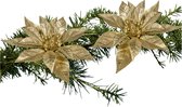 Fleurs de sapin de Noël sur clip - 2x pièces - paillettes dorées - synthétiques -18 cm