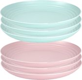 Setje van 6x stuks ronde kunststof diner/ontbijt borden in het groen en roze 25 cm