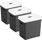 Set van 3x opbergboxen/opbergmanden zwart van 25 liter kunststof met transparante deksel 35 x 25 x 36 cm