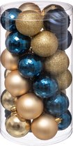 60x stuks kerstballen mix blauw/champagne glans en mat kunststof diameter 6 cm - Kerstboom versiering