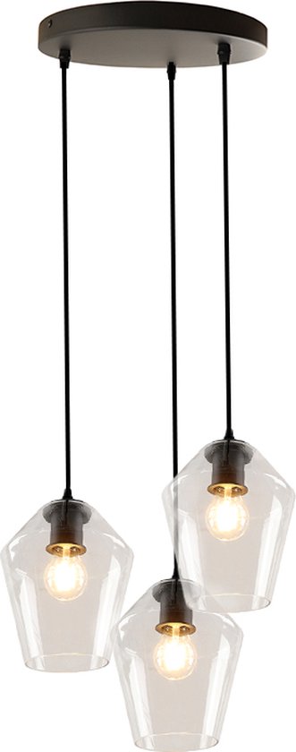 Olucia Gracia - Design Hanglamp - 3L - Glas/Metaal - Zwart;Transparant - Rond - 30 cm