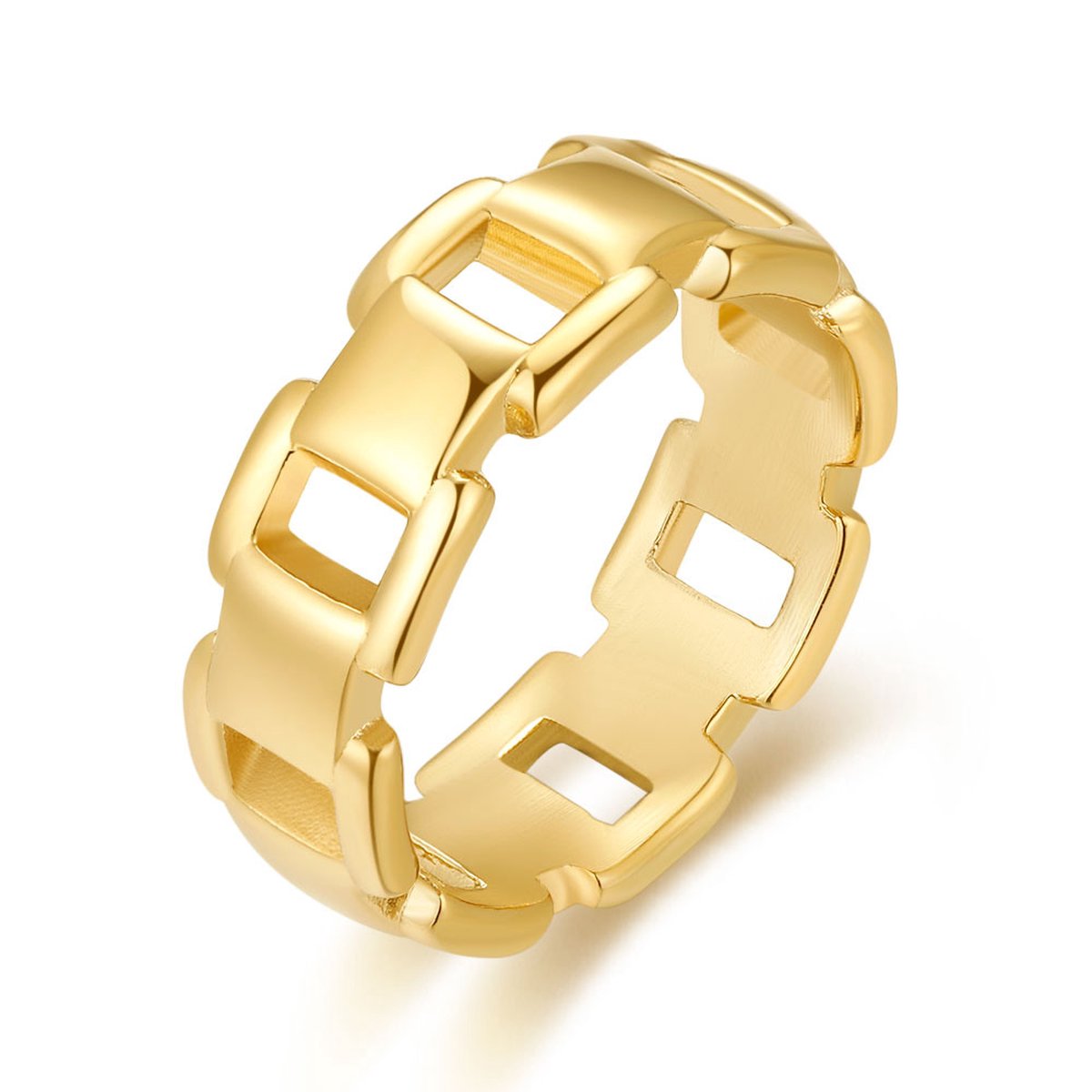 Twice As Nice Ring in goudkleurig edelstaal, rechthoekige schakels 50