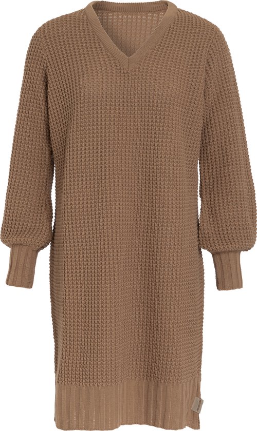 Knit Factory Robin Robe pour femme - Robe pull en maille - Col en V- Nude - 40/42 - Longueur genou