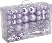 111x morceaux de boules de Noël en plastique violet lilas 3, 4 et 6 cm avec pic