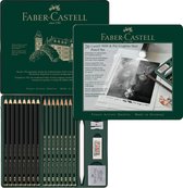 Crayons graphite Faber-Castell - série Pitt Mat et 9000 en étain - accessoires inclus - FC-115224
