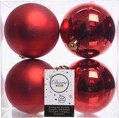 Decoris Kerstballen - 4 stuks - rood - kunststof - 10 cm