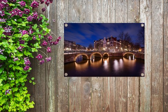 The Amsterdam Keizersgracht in the night garden poster 90x60 cm - Toile de jardin / Toile d'extérieur / Peintures pour l'extérieur (décoration de jardin)