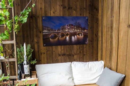 The Amsterdam Keizersgracht in the night garden poster 90x60 cm - Toile de jardin / Toile d'extérieur / Peintures pour l'extérieur (décoration de jardin)