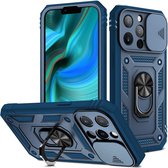 Coverup Ring Kickstand Back Cover met Camera Shield - Geschikt voor iPhone 13 Pro Max Hoesje - Blauw