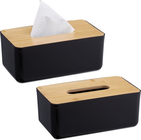 Relaxdays 2x tissue box zwart tissuehouder tissuedoos