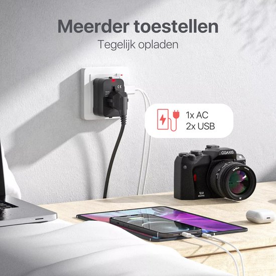 Essential Goods Universele Reisstekker 2 USB poorten Wereldstekker