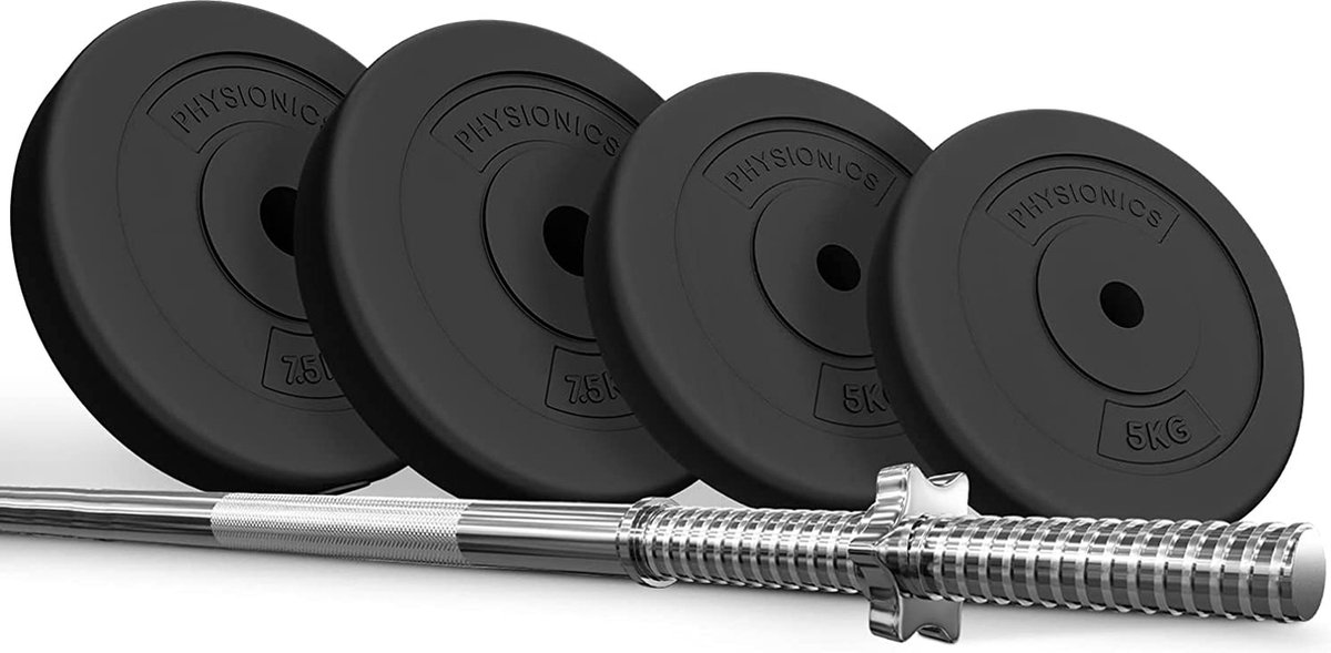 Halterset - Halters - Gewichten set - Gewichten fitness - Met halterstang - Inclusief 25 kg gewichten - 5-delig - Zwart