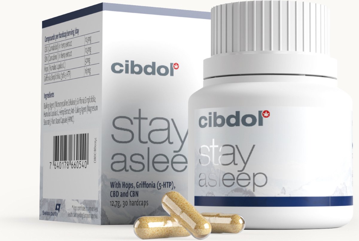 Goedkoopste Cibdol - Stay Asleep - Slaapsupplement 30 capsules - Met CBD, CBN, hop en 5htp - Bevordert de nachtrust