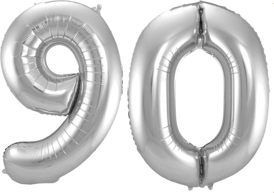 Ballon Cijfer 90 Jaar Zilver Helium Ballonnen Verjaardag Versiering Cijfer Ballon Feest Versiering Met Rietje - 86Cm