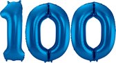 Ballon Cijfer 100 Jaar Blauw Helium Ballonnen Verjaardag Versiering Cijfer Ballon Feest Versiering Met Rietje - 86Cm