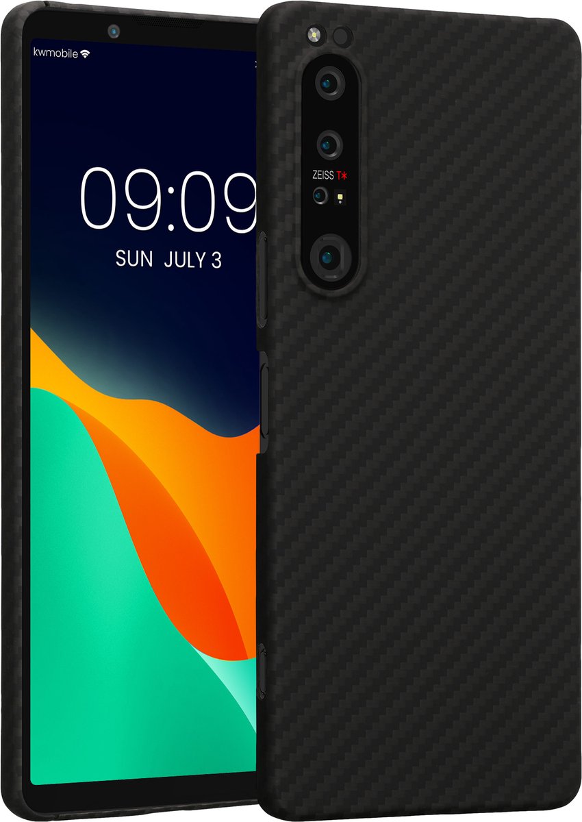 kalibri hoesje geschikt voor Sony Xperia 1 IV - aramidehoes voor smartphone - mat zwart