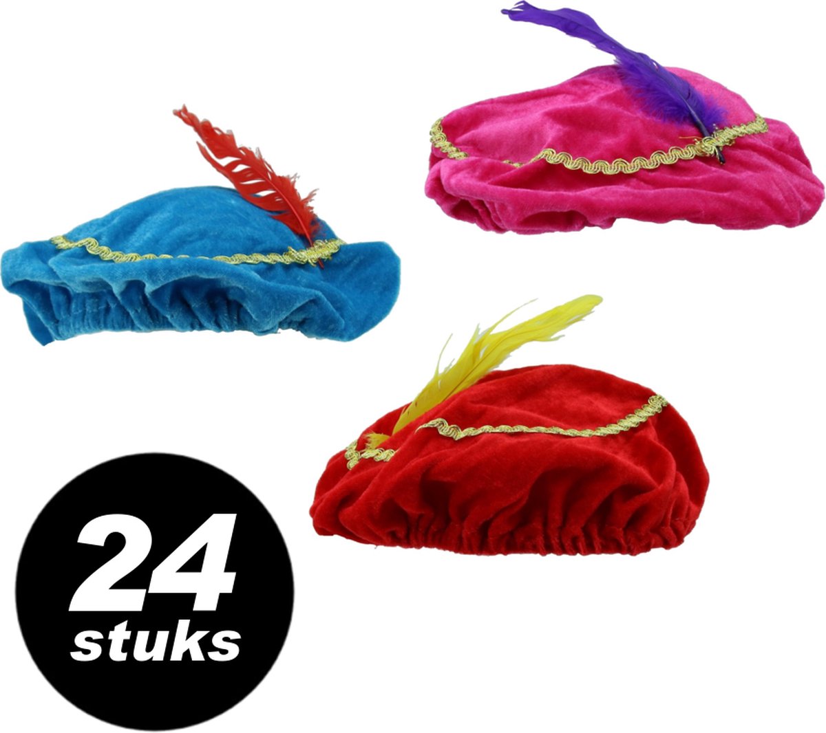 PartyFX Pietenmutsen met veer - Voordeelset 24 stuks voor kinderen 3-12 jaar