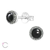 Joie|S - Boucles d'oreilles argent 6 mm - clous d'oreilles perle anthracite/noir - cristal classique La Crystale