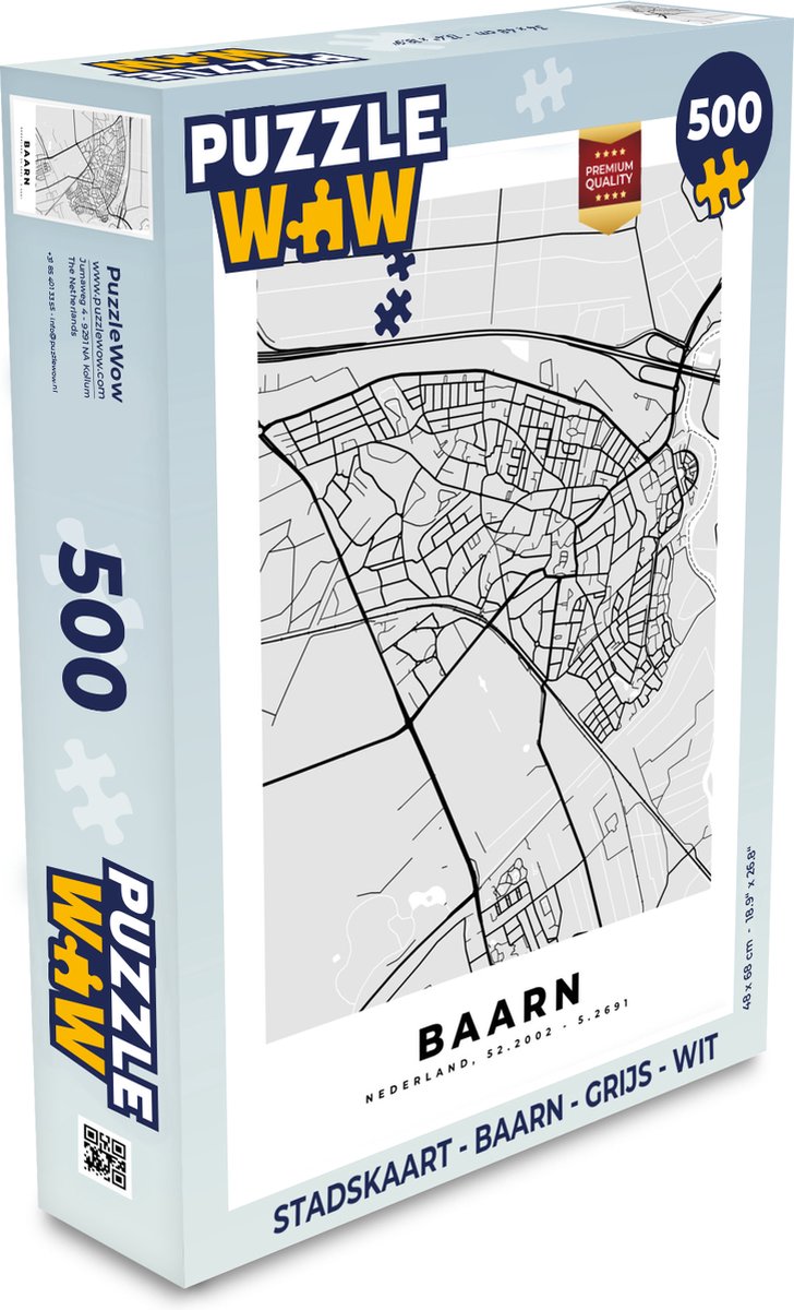 Puzzel Stadskaart - Baarn - Grijs - Wit - Legpuzzel - Puzzel 500 stukjes - Plattegrond