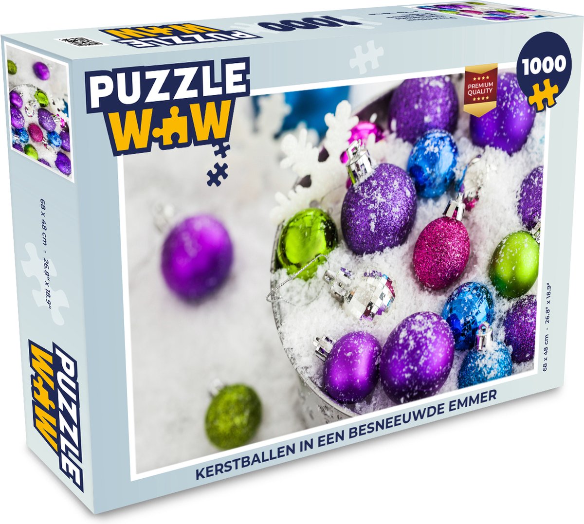 Puzzel Kerstballen in een besneeuwde emmer - Legpuzzel - Puzzel 1000 stukjes volwassenen - Kerst - Cadeau - Kerstcadeau voor mannen, vrouwen en kinderen - PuzzleWow