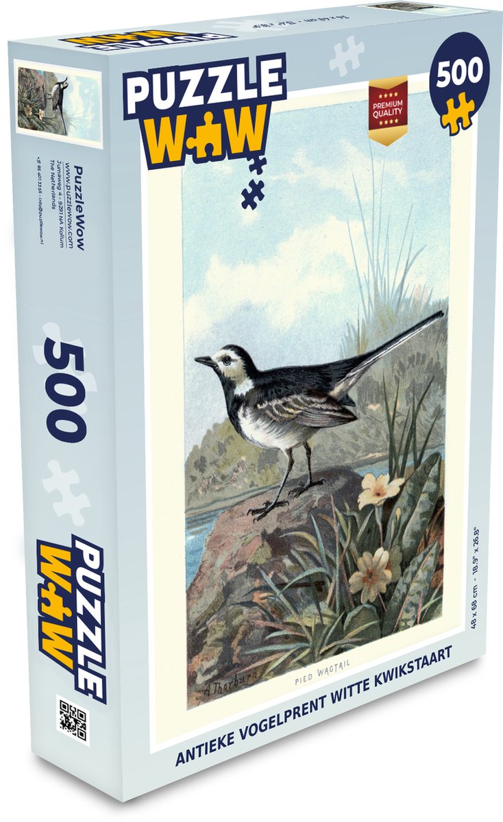 Puzzel Antieke vogelprent witte kwikstaart - Legpuzzel - Puzzel 500 stukjes