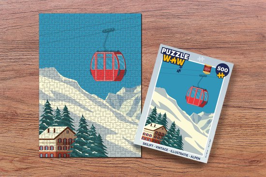 Puzzle Téléski - Vintage - Illustration - Alpes - Puzzle - Puzzle 500 pièces