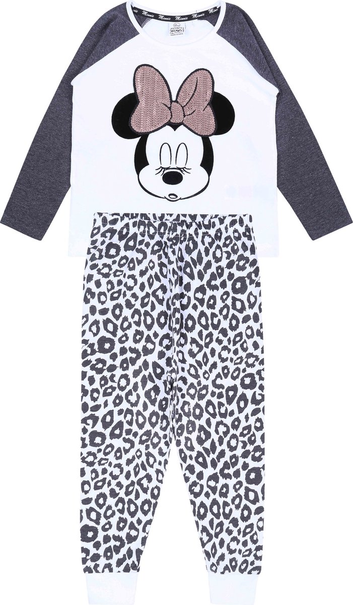 MINNIE MOUSE DISNEY - Wit-grafiet Pyjama met Luipaardprint / 140