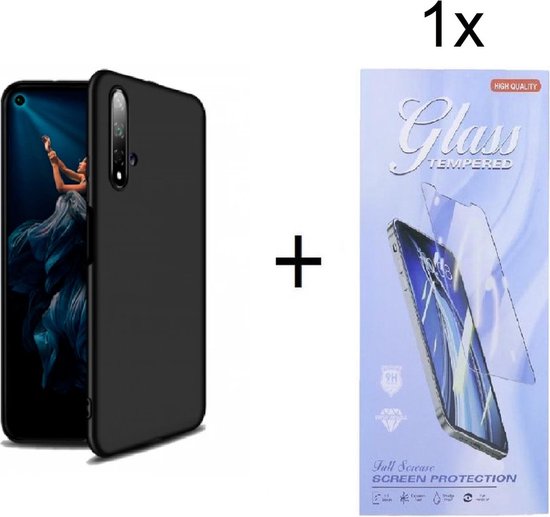 Coque en Silicone Huawei Nova 5T - Zwart + 1X Protecteur d'écran en Tempered Glass Trempé - ZT Accessoires