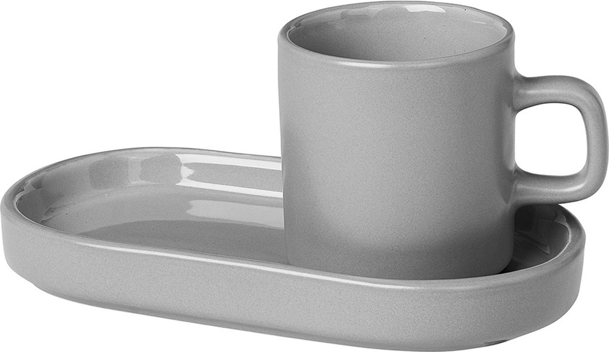 Blomus Pilar Espresso Cups with Trays, Set of 2 - Pewter