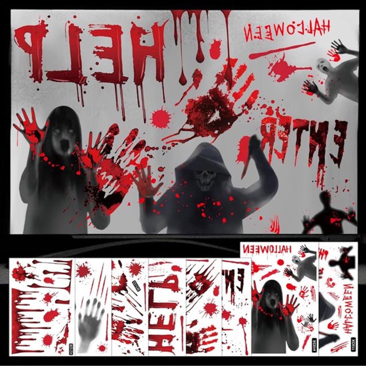 Halloween Raamstickers, Decoraties voor Halloween, Eng Bloedige Handafdrukken voor Raam en Wand, Perfect voor Spookhuis Feest en Tuindecoratie