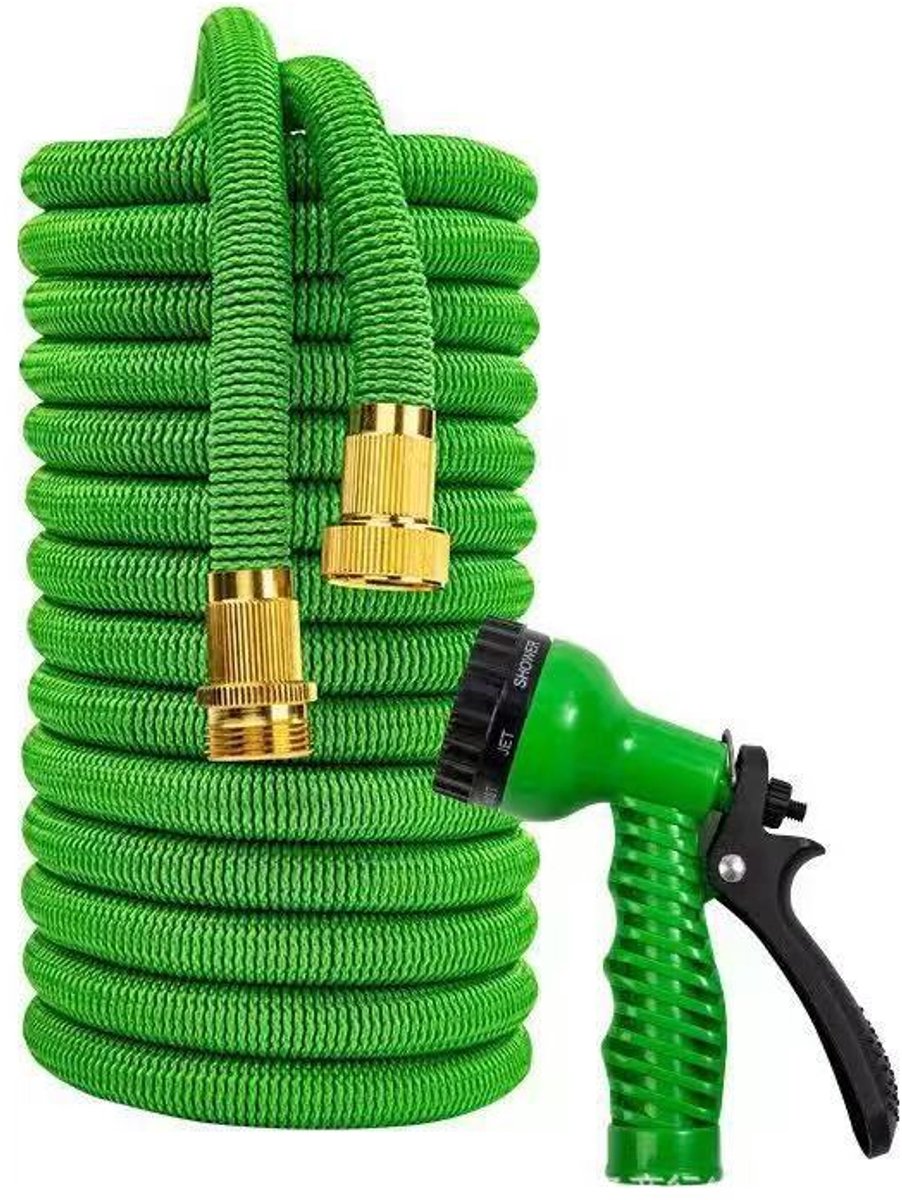 Uitschuifbare tuinslang – Een flexibele “magische slang” met een multifunctionele sproeikop, groente, 7 standen (uitgeschoven tot 45 meter wanneer gevuld met water).